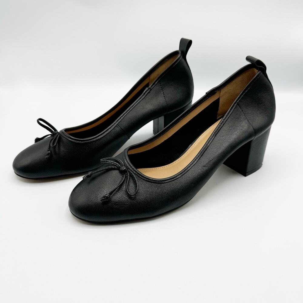 Maeve by Anthropologie Black Leather Heeled Ballet Pumps Size 7
